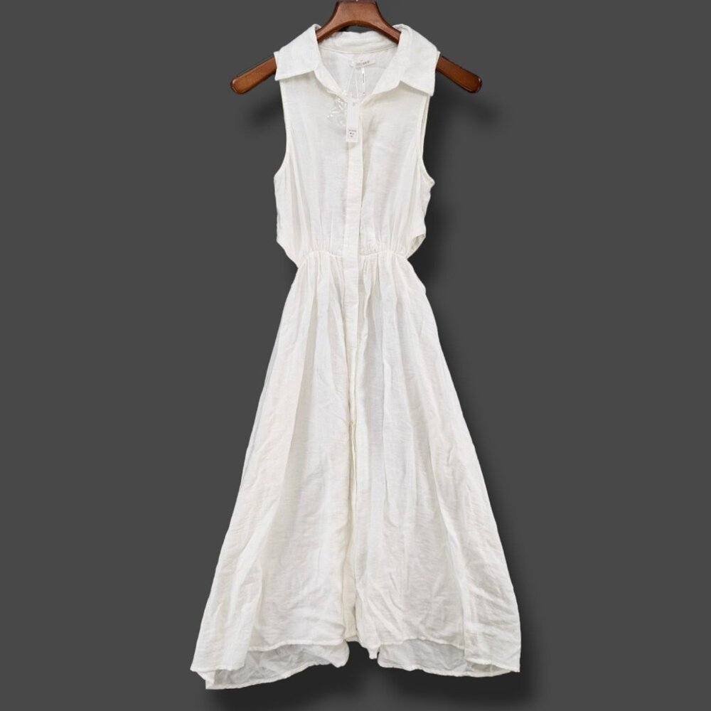 Stitchdrop Midi Dress Solid White Sleeveless Butt… - image 1